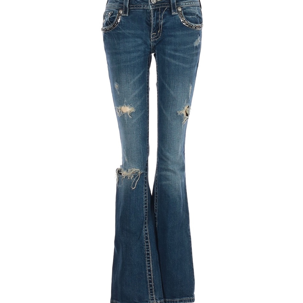 Miss Me Medium Wash Flare Jeans with Distressing